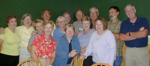 1st row: Kay (Binney) Green, Susie (Peyton) Woldridge, Judith (Griffith) Thomas
2nd row:  Marti (Miller) Williams, Sally Renfro, Cheryl (Harlan) Sanders
3rd row:  Nancy (Adams) Peyton, Julia (Blackmore) Ashbrook, Larry Woldridge, Dean Peyton, Ben Green, Gary Sanders , Mickey Thomas, Tom Ashbrook